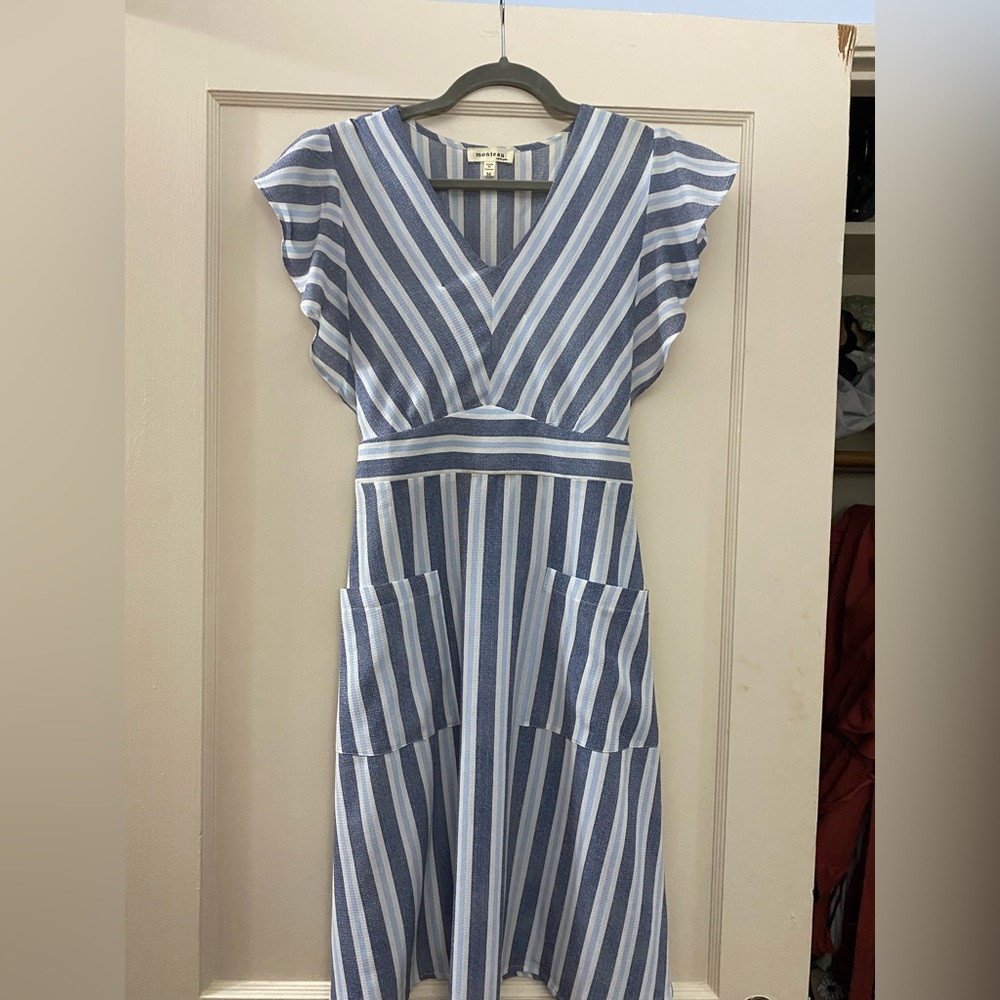 Monteau Blue and White Striped Dress sz S